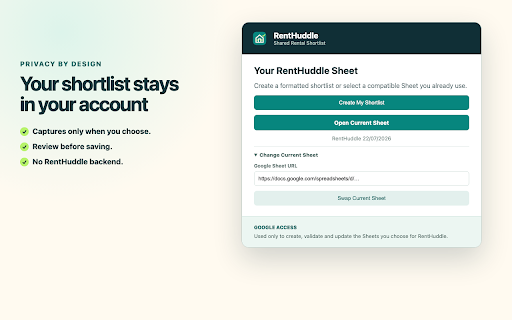 RentHuddle – Shared Rental Shortlist :: Save, compare and share rental listings from Rightmove, Zoopla and Zillow in one Google Sheet.
