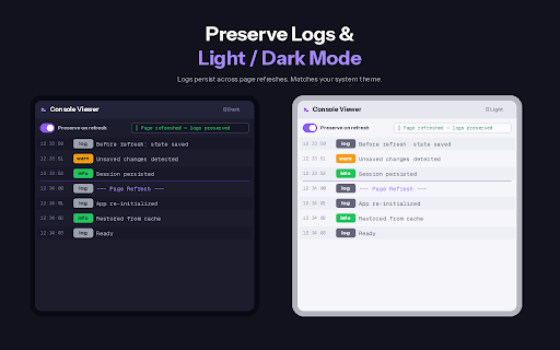Console Viewer :: Never miss a console log again. Record, search, and filter console output even when DevTools is closed.