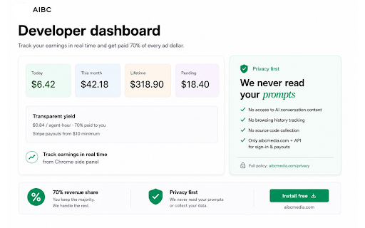 ads by aibc - earn whilst you browse :: AIBC side panel — sign in to view earnings, request payouts, and open your developer dashboard at aibcmedia.com.
