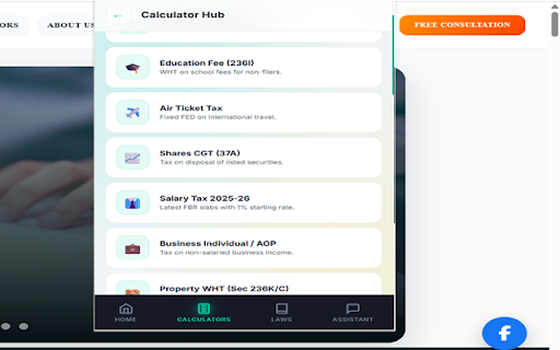 Tax Assist Pro - AMTaxHub :: Pakistan's #1 Free Tax Calculator — 28+ FBR Calculators, Laws Library & AI Assistant for TY 2025-26.