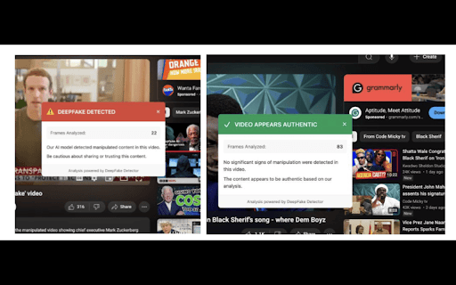 Deepfake Detector :: Detect deepfake videos across the web. Right-click any video to analyze it for manipulation.