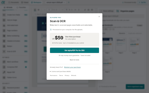 alphaPDF: Professional Local PDF Tools, OCR & Redaction :: Powerful PDF tools in Chrome. Merge, split, organise and annotate locally. Pro adds OCR, redaction and document comparison.