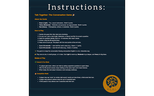 Talk Together: The Conversation Game :: Talk Together: a quick, fun conversation game for practicing English and sparking great discussions.