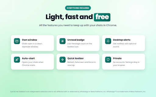 QuickChat Sidebar for WhatsApp™ :: Open WhatsApp™ Web in a sidebar or window with notifications and unread badge. Not affiliated with WhatsApp or Meta.