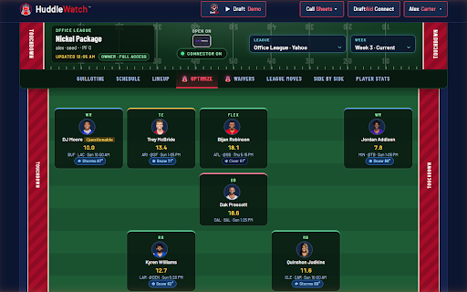 HuddleWatch Connector :: Connect ESPN, Yahoo and Sleeper to HuddleWatch: draft rooms, lineups, waiver claims and AutoSwap for a starter ruled out.