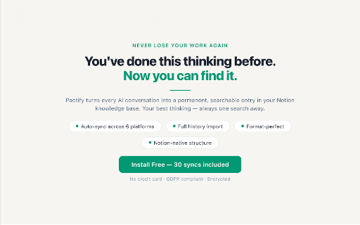 Pactify – AI Chat to Notion :: Sync your AI conversations to Notion automatically. Distill key insights and build your personal knowledge base.