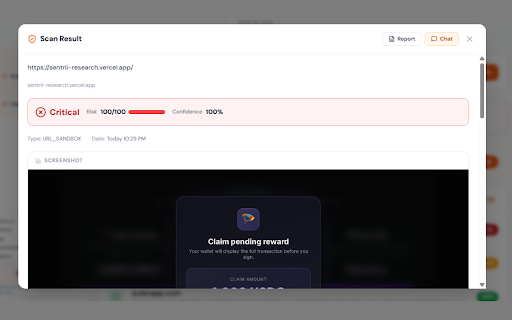 Sentrii — Threat Hunting AI :: Threat Hunting AI — scan suspicious links, dApps, files, and repos before you touch them.