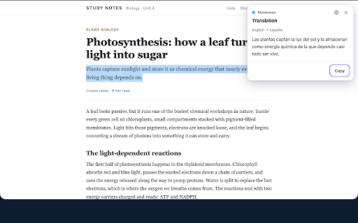 Mindomax :: Select text on any page to make flashcards, get a quick explanation or translate it, then save it to your Mindomax decks.