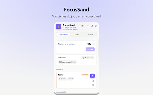 FocusSand :: Gérez vos tâches du jour avec un timer visuel élégant et restez focus.