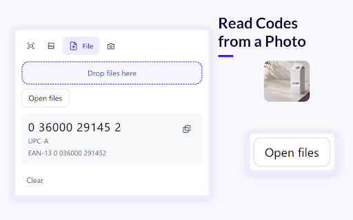 Barcode Reader :: Copy the number, not the picture: this barcode reader and barcode scanner can scan barcode images on a page, in a file or by camera.