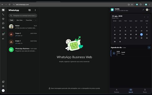 Cuidda para WhatsApp Web :: Mostra o paciente do Cuidda correspondente à conversa aberta no WhatsApp Web, sem sair do atendimento.