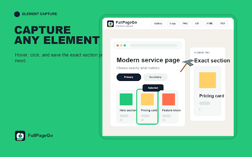 FullPageGo - Full Page Capture :: Capture, stitch, preview, and export a complete page screenshot from the current tab.