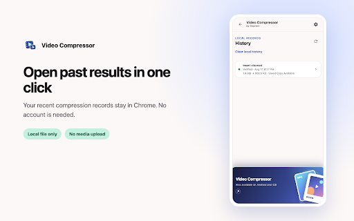 Video Compressor – Compress Video :: Compress video and MP4 files, reduce video size, choose a target file size, and keep everything local in Chrome.