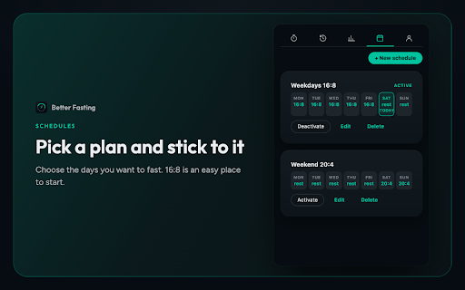 Better Fasting: simple OMAD & intermittent fasting companion :: Track intermittent fasting from your toolbar: live timer, streaks, weekly schedules, and progress, synced to your account.