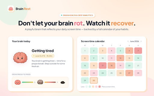 Brain Rest – Screen Time Tracker :: Track your screen time on every website and build healthier habits with focus mode, Pomodoro, daily limits, and site blocking.