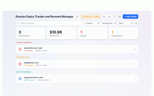 Domain Expiry Tracker and Renewal Manager :: Track domain expiry dates, get renewal reminders, and manage all your domains in one place.
