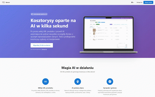 Rerum – AI do kosztorysów :: Koniec przepisywania cen ze stron sklepów. Kliknij produkt – AI doda go do kosztorysu od razu.
