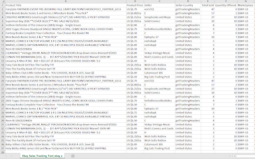 ebay seller hub product research tool :: Exports sold listing and seller data from an already-open eBay Seller Hub Product Research results page.