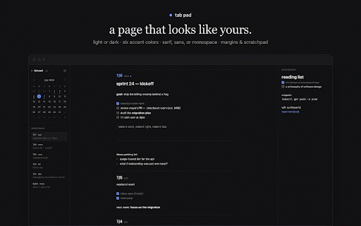 Tab Pad - New Tab Notepad :: Your daily notepad, one page per day, in every new tab. Everything stays on your device.
