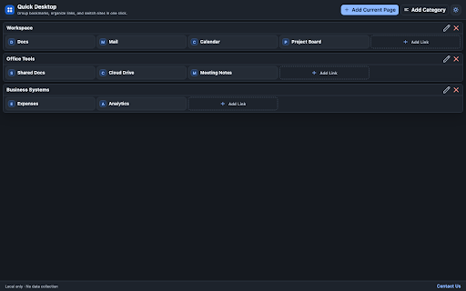 Quick Desktop :: A lightweight speed dial and bookmark organizer for saving, grouping, and opening frequent websites from the browser toolbar.