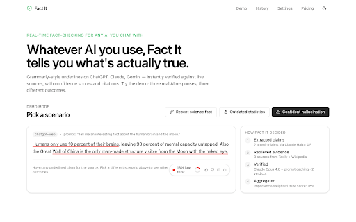 Fact It :: Real-time fact-checking for any AI you chat with.