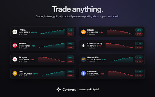 Co-Invest :: Trade anything, anywhere, anytime in a single tap, with live prices, mini-charts, and multipliers, all without switching tabs.