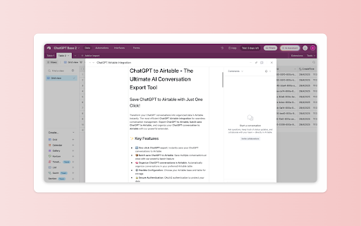 ChatGPT to Airtable - One-Click Export :: Save your ChatGPT conversations to Airtable with one click. Organize and manage your AI chat history in Airtable.