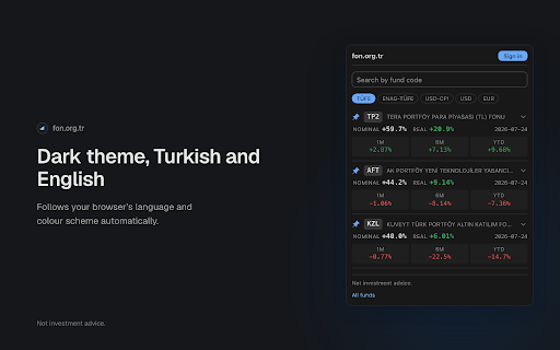 Fon.org.tr — TEFAS Fon Getirileri ve Enflasyona Göre Reel Getiri :: TEFAS fonlarını arayın; nominal ve enflasyona/dolara göre reel getiriyi grafikle görün. Fonları sabitleyin, tek tıkla takip edin.