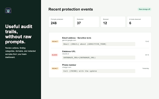 PromptFence :: Warns, redacts, or blocks sensitive data before it is sent to public AI tools.