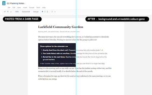 Docs Dimmer by URLflows :: Dark mode for Google Docs, Sheets & Slides. Dim the bright page to ease eye strain and strip dark backgrounds from AI pastes.