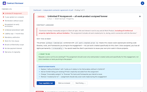 Contract Reviewer for Freelancers :: AI-powered contract analysis — paste any freelance contract and get plain-English red flags in 30 seconds.