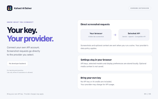 Kahoot AI Solver - Smart Assistant :: AI answer suggestions for Kahoot quizzes. Choose Gemini, OpenAI or a compatible API, and use three keyboard shortcuts.