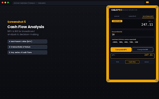 CalcPro — Smart Calculator Suite :: Normal, Scientific & BA II Financial Calculator in one sleek extension.