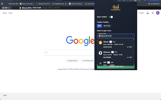 CryptoBarLive - Realtime Crypto Prices Toolbar :: Track live crypto prices in your browser toolbar. Monitor Bitcoin, Ethereum, and thousands of coins with real-time updates.