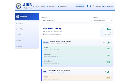 AIUB Portal :: Enhance the AIUB Student Portal with course filters, clash detection, grade analytics, schedule tools, and UI improvements.