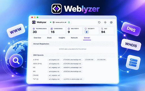 Weblyzer - Website Technology Detector :: Detect website technologies and review domain, DNS, headers, performance and SEO information in one place.