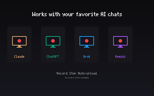 ScreenDrop - Record Screen & Drop Into Claude, ChatGPT, Grok, Gemini :: Record your screen and drop the video straight into Claude, ChatGPT, Grok, or Gemini.