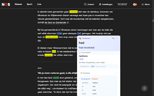ClickDutch — Translate & Save Dutch Words :: Translate Dutch words on any webpage with one click. Save vocabulary and practice with flashcards. Powered by EasyDutchNews.com.