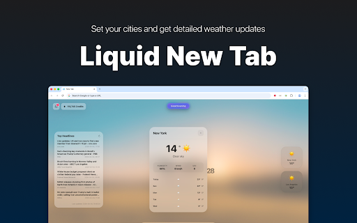 Liquid New Tab :: Experience a new tab interface inspired by the latest fluid and transparent design aesthetics.