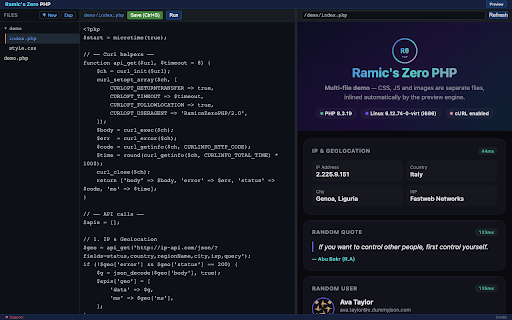 Ramic's Zero PHP :: PHP development environment in the browser with v86 VM and CORS-free proxy