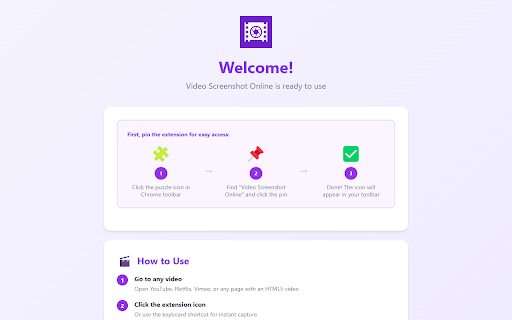 Video Screenshot Online :: Capture high-quality screenshots from any video playing in your browser. Works on YouTube, Netflix, and all HTML5 videos.