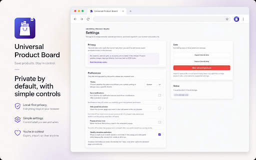 Universal Product Board :: Save and organize products from shopping pages into one local board