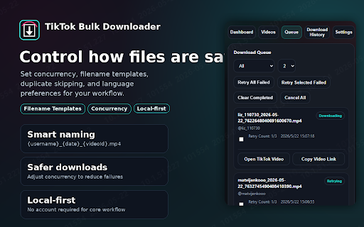 TikTok Video Downloader Pro :: Bulk download TikTok videos. Sort by views, likes & engagement. Filter, queue management & batch export for creators & marketers.