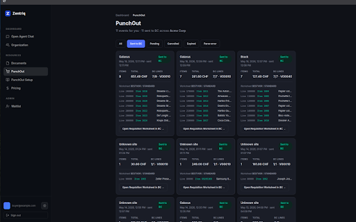 Zentriq PunchOut for Business Central :: AI assistant for Business Central — capture any e-commerce cart and send it to BC
