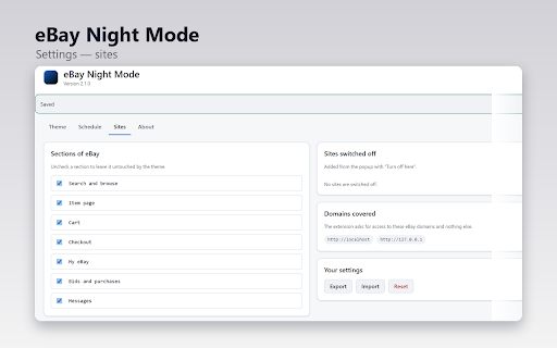 eBay Night Mode :: A careful dark theme for eBay: dark chrome, untouched product photos, readable prices. Unofficial.