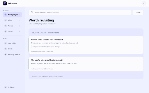 Foldmark: Save Highlights & Notes :: The fastest private way to save, annotate, and rediscover useful text from the web and AI chats.