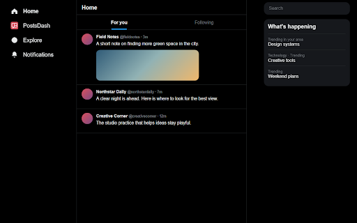 PostsDash: X/Twitter Dashboard :: A live, tiled dashboard for your X (formerly Twitter) Following timeline.