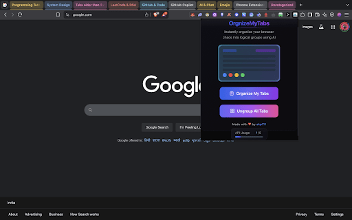OrgnizeMyTabs :: AI-powered tab organizer that automatically groups your browser tabs into logical categories, boosting productivity