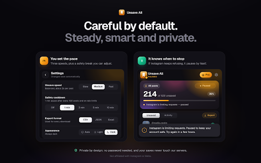 Unsave All — Bulk Remove Instagram Saved Posts :: Bulk unsave all your Instagram saved posts, reels & collections in one click. Fast, safe & automatic.
