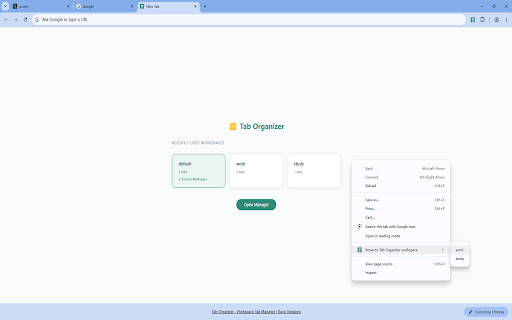 Tab Organizer - Workspace Tab Manager | Save Sessions :: Free tab manager with workspaces. Save & restore sessions, one-click context switch. OneTab alternative — no cloud, no ads.